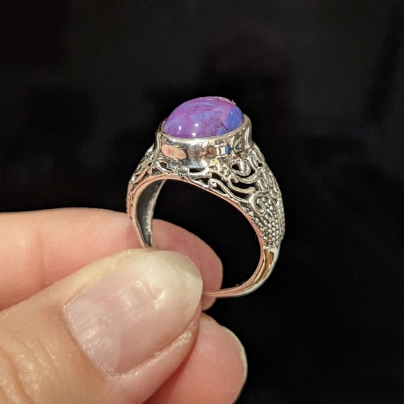 Purple Copper Turquoise, 925 Silver Ring, size 7.5 - Picture 9 of 11